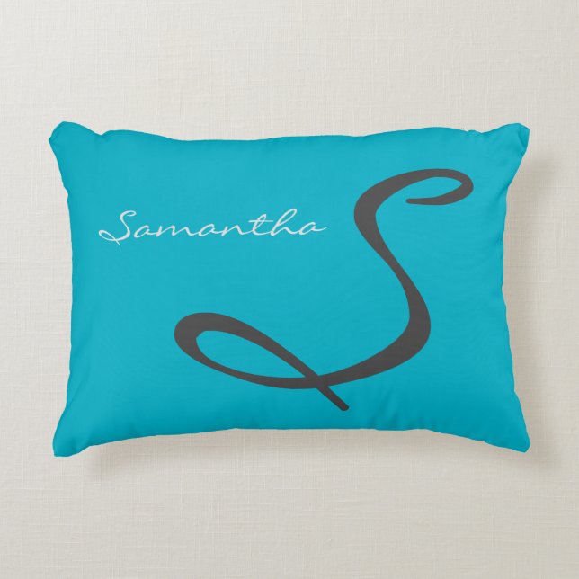 Elegant eenvoudig modern chic trendy monogram blau decoratief kussen (Voorkant)