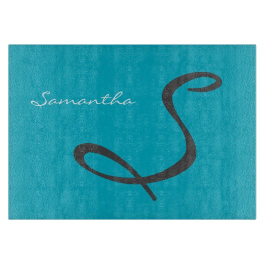 Elegant eenvoudig modern chic trendy monogram blau snijplank (Voorkant)