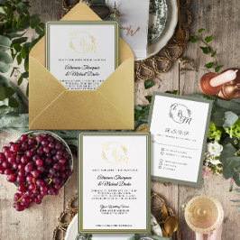 Elegant Eenvoudig Modern Goud Sage Groen Bruiloft Folie Uitnodiging