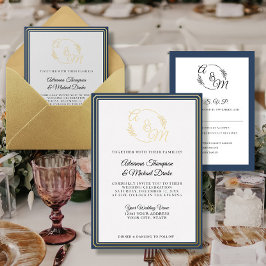 Elegant Eenvoudig Modern Gouden Folie Marine Blauw Uitnodiging