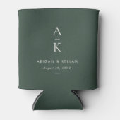 Elegant Eenvoudig Modern Groen Monogram Bruiloft Blikjeskoeler (Voorkant)