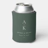 Elegant Eenvoudig Modern Groen Monogram Bruiloft Blikjeskoeler (Blikje Achterkant)
