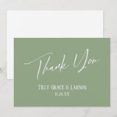 Elegant eenvoudig, modern handschrift, groen bedankkaart (Voorkant / Achterkant)