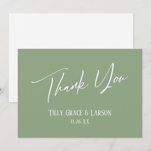 Elegant eenvoudig, modern handschrift, groen bedankkaart (Voorkant / Achterkant)