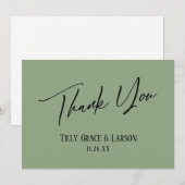 Elegant eenvoudig, modern handschrift, groen bedankkaart (Voorkant / Achterkant)