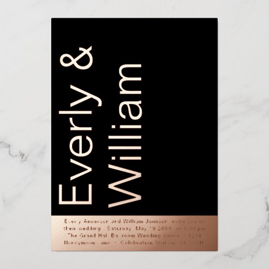 Elegant eenvoudig, modern, minimalistisch Roos Gol Folie Uitnodiging (Voorkant)