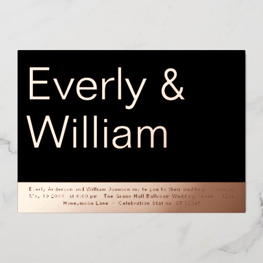 Elegant eenvoudig, modern, minimalistisch Roos Gol Folie Uitnodiging (Voorkant)