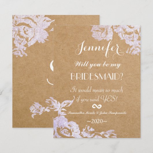 Elegant Eenvoudig Modern Roos Bloemen Faux Zilver Kaart (Voorkant / Achterkant)