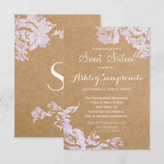 Elegant Eenvoudig Modern Roos Bloemen Faux Zilver Kaart (Voorkant / Achterkant)