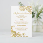 Elegant Eenvoudig Modern Roos Bloemen Goud Bruilof Informatiekaartje (Staand voorkant)