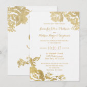 Elegant Eenvoudig Modern Roos Bloemen Goud Bruilof Kaart (Voorkant / Achterkant)