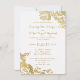 Elegant Eenvoudig Modern Roos Bloemen Goud Bruilof Kaart