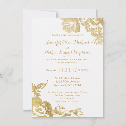 Elegant Eenvoudig Modern Roos Bloemen Goud Bruilof Kaart (Voorkant)