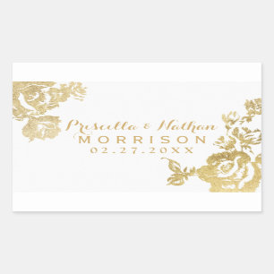 Elegant Eenvoudig Modern Roos Bloemen Goud Bruilof Rechthoekige Sticker