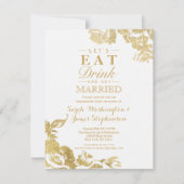 Elegant Eenvoudig Modern Roos Bloemen Goud Verlovi Kaart (Voorkant)