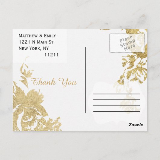 Elegant eenvoudig Modern Roos Bloemengoud Dank u Briefkaart (Achterkant)