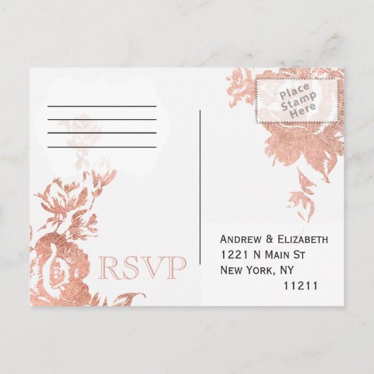 Elegant Eenvoudig Modern Roos Goud Bloemen Faux Pr Uitnodiging Briefkaart (Achterkant)