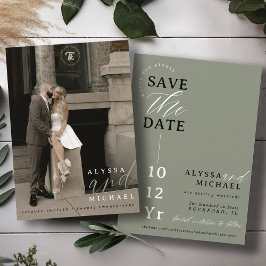 Elegant Eenvoudig Modern Sage Groen Foto Bruiloft Save The Date