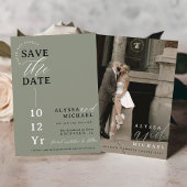 Elegant Eenvoudig Modern Sage Groen Foto Bruiloft Save The Date