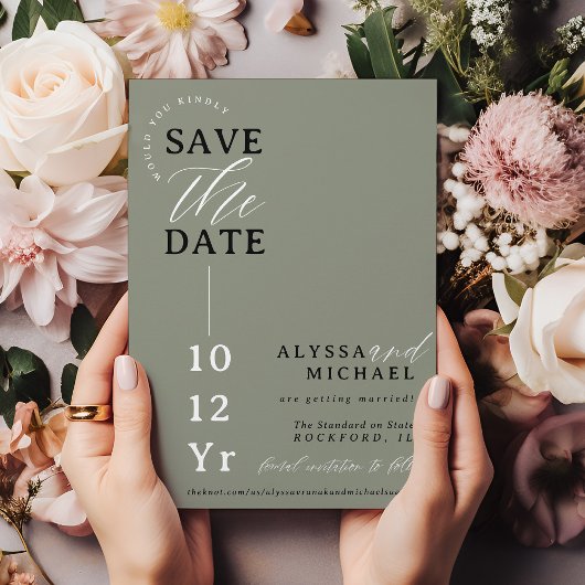 Elegant Eenvoudig Modern Sage Groen Foto Bruiloft Save The Date