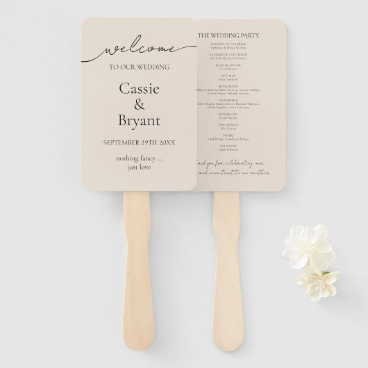 Elegant eenvoudig modern script bruiloft programma handwaaier (Voorkant en achterkant)