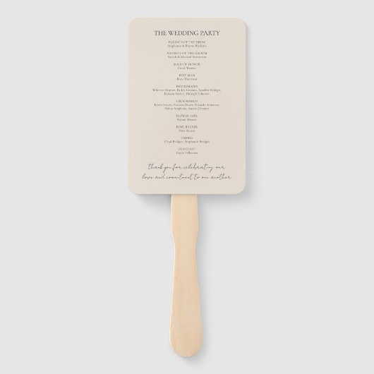 Elegant eenvoudig modern script bruiloft programma handwaaier (Achterkant)