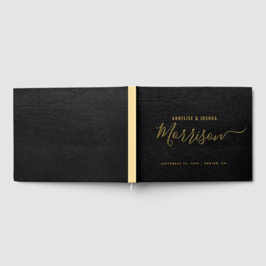 Elegant eenvoudig modern script zwart bruiloft gastenboek (Volledig)