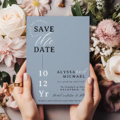 Elegant Eenvoudig Modern Stoffig Blauw Fotohuwelij Save The Date