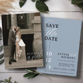 Elegant Eenvoudig Modern Stoffig Blauw Fotohuwelij Save The Date