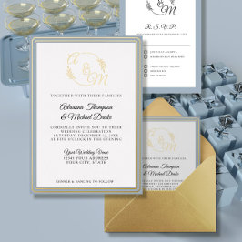 Elegant Eenvoudig Modern Stoffig Blauw Gouden Foli Folie Uitnodiging