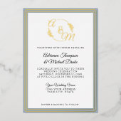 Elegant Eenvoudig Modern Stoffig Blauw Gouden Foli Folie Uitnodiging (Voorkant)