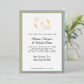 Elegant Eenvoudig Modern Stoffig Blauw Gouden Foli Folie Uitnodiging (Staand Voorkant)