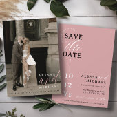 Elegant Eenvoudig Modern Stoffig Roos Foto Bruilof Save The Date