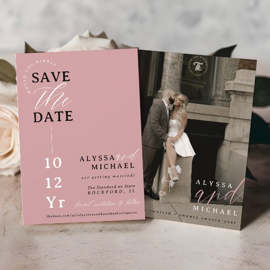 Elegant Eenvoudig Modern Stoffig Roos Foto Bruilof Save The Date