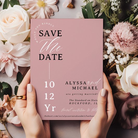 Elegant Eenvoudig Modern Stoffig Roos Foto Bruilof Save The Date