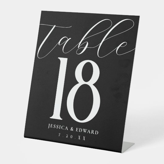 Elegant Eenvoudig Modern Tafelnummer Zwart Wit Reclamebord Met Voetstuk (Voorkant)