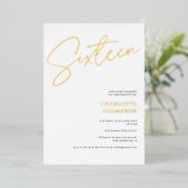 Elegant, eenvoudig, modern, wit Sweet 16 goud Folie Uitnodiging (Staand Voorkant)