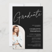 Elegant eenvoudig modern wit zwart foto afstuderen kaart (Voorkant)