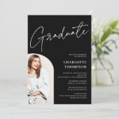 Elegant eenvoudig modern wit zwart foto afstuderen kaart (Staand voorkant)