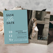 Elegant Eenvoudig Modern Zacht Blauwgroen Fotohuwe Save The Date