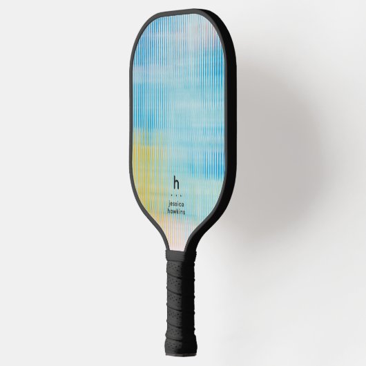 Elegant Eenvoudig Monogram Blauw glas Persoonlijk Pickleball Paddle (Links)