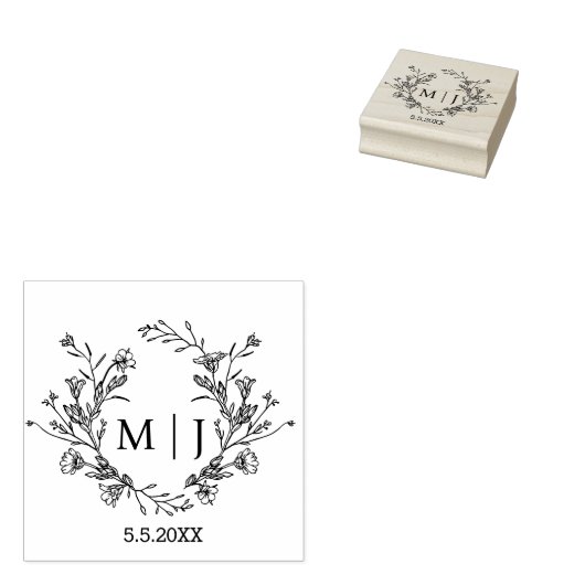 Elegant eenvoudig monogram botanische bruiloft rubberstempel (Gestempeld)