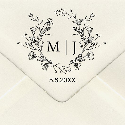 Elegant eenvoudig monogram botanische bruiloft rubberstempel