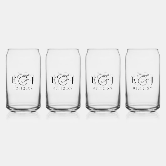 Elegant Eenvoudig Monogram Bruiloft Blikvorm Glas (Achterkant)