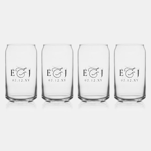 Elegant Eenvoudig Monogram Bruiloft Blikvorm Glas (Voorkant)