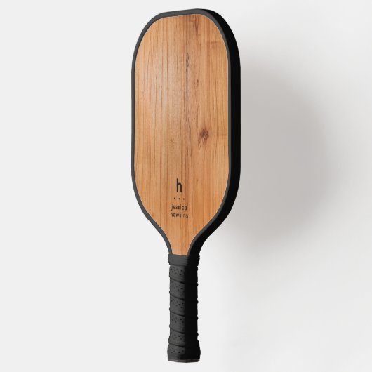 Elegant Eenvoudig Monogram Gouden Hout Persoonlijk Pickleball Paddle (Links)