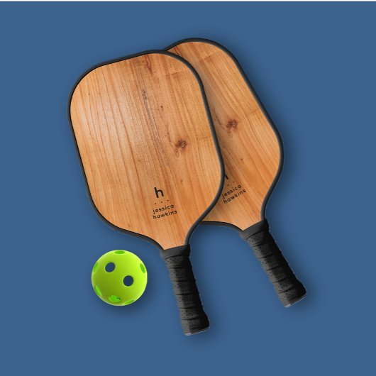 Elegant Eenvoudig Monogram Gouden Hout Persoonlijk Pickleball Paddle