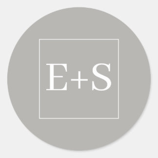 Elegant Eenvoudig Monogram Grijs Trouw Envelope Ze Ronde Sticker