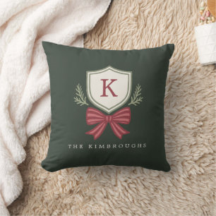 Elegant Eenvoudig Monogram Groen Rode Strik Kerstm Kussen
