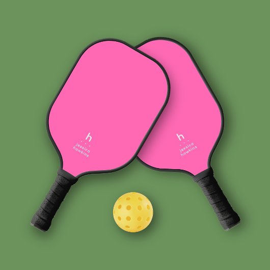 Elegant Eenvoudig Monogram Hot Pink Persoonlijk Pickleball Paddle